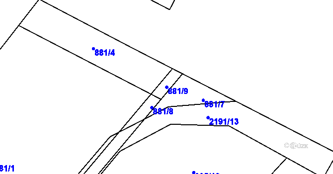 Parcela st. 881/9 v KÚ Lišov, Katastrální mapa