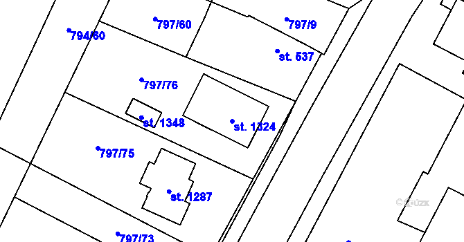 Parcela st. 1324 v KÚ Lišov, Katastrální mapa