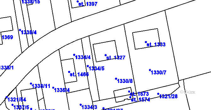 Parcela st. 1327 v KÚ Lišov, Katastrální mapa