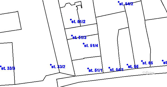 Parcela st. 51/4 v KÚ Lišov, Katastrální mapa