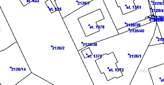 Parcela st. 2126/38 v KÚ Lišov, Katastrální mapa