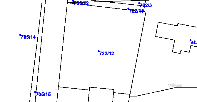 Parcela st. 722/12 v KÚ Lišov, Katastrální mapa