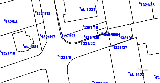 Parcela st. 1321/32 v KÚ Lišov, Katastrální mapa