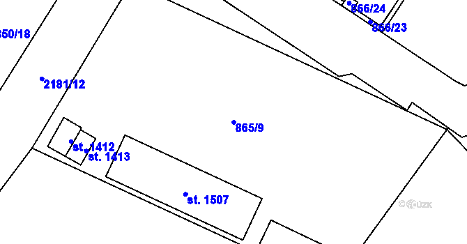 Parcela st. 865/9 v KÚ Lišov, Katastrální mapa
