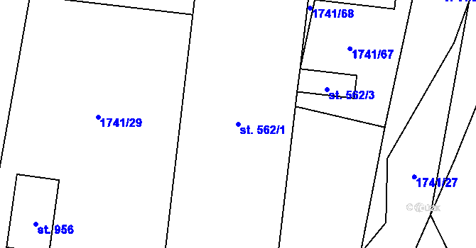 Parcela st. 562/1 v KÚ Lišov, Katastrální mapa