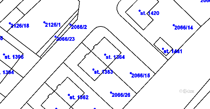 Parcela st. 1364 v KÚ Lišov, Katastrální mapa