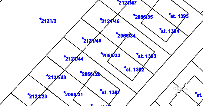 Parcela st. 2066/33 v KÚ Lišov, Katastrální mapa