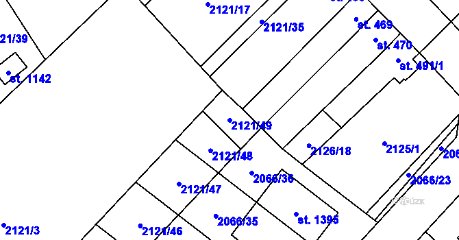 Parcela st. 2121/49 v KÚ Lišov, Katastrální mapa