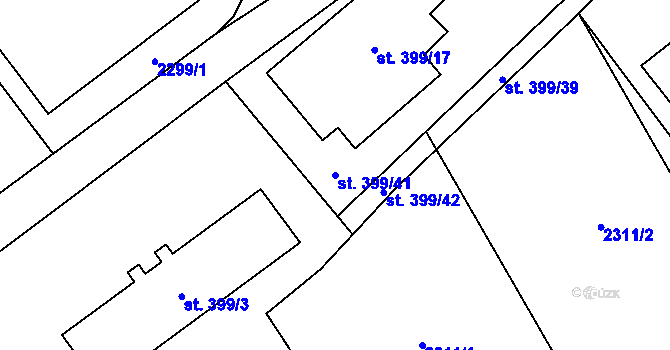 Parcela st. 399/41 v KÚ Lišov, Katastrální mapa