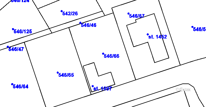 Parcela st. 546/66 v KÚ Lišov, Katastrální mapa