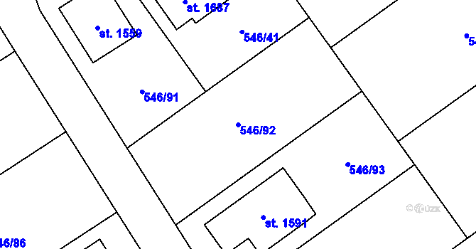 Parcela st. 546/92 v KÚ Lišov, Katastrální mapa