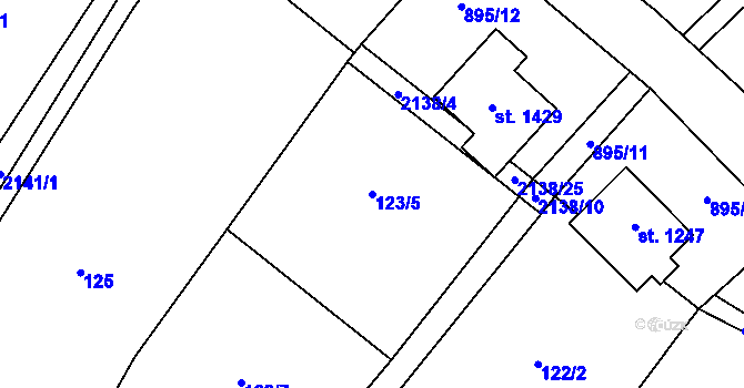 Parcela st. 123/5 v KÚ Lišov, Katastrální mapa