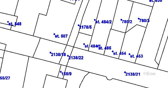 Parcela st. 484/1 v KÚ Lišov, Katastrální mapa