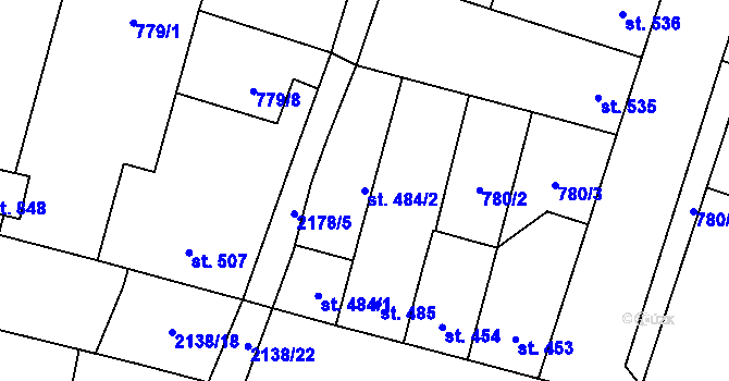 Parcela st. 484/2 v KÚ Lišov, Katastrální mapa
