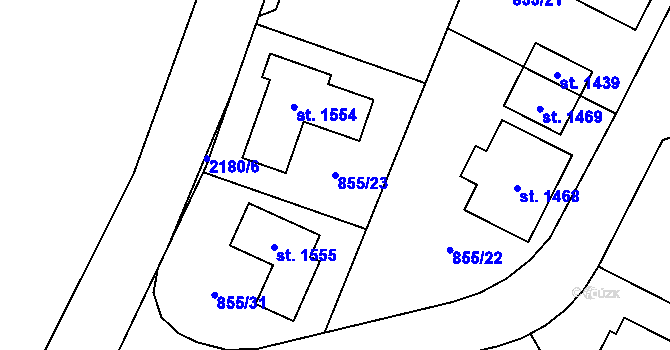 Parcela st. 855/23 v KÚ Lišov, Katastrální mapa