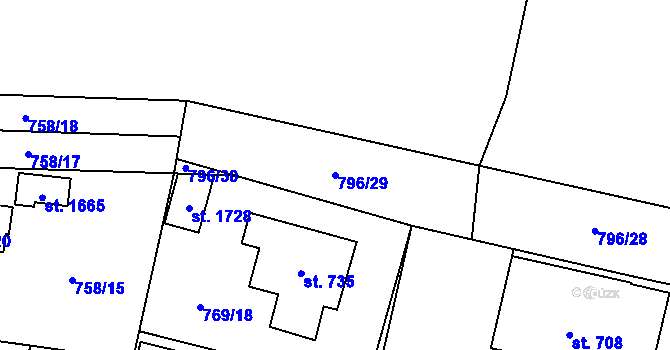 Parcela st. 796/29 v KÚ Lišov, Katastrální mapa