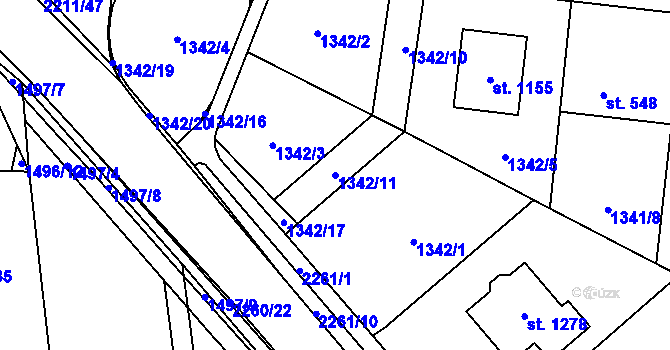 Parcela st. 1342/11 v KÚ Lišov, Katastrální mapa