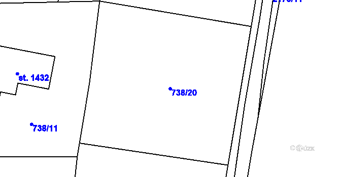 Parcela st. 738/20 v KÚ Lišov, Katastrální mapa