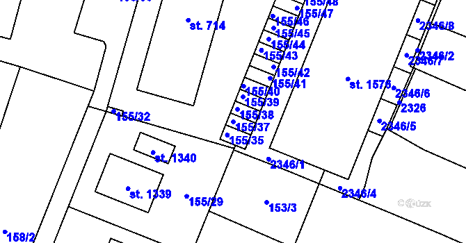 Parcela st. 155/37 v KÚ Lišov, Katastrální mapa