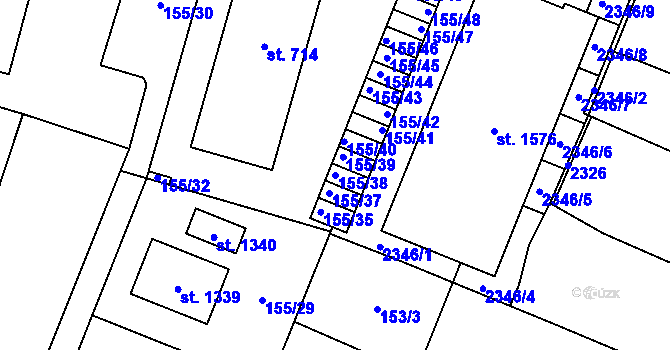Parcela st. 155/38 v KÚ Lišov, Katastrální mapa