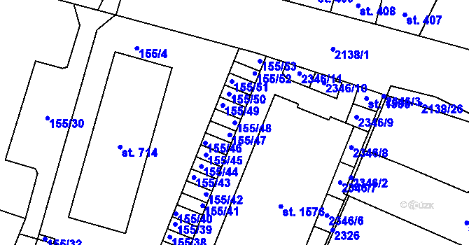 Parcela st. 155/48 v KÚ Lišov, Katastrální mapa