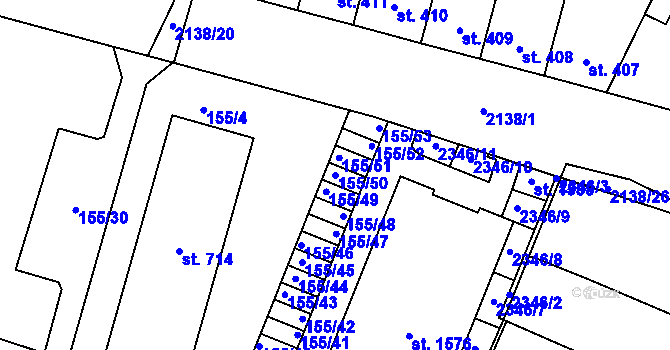 Parcela st. 155/50 v KÚ Lišov, Katastrální mapa
