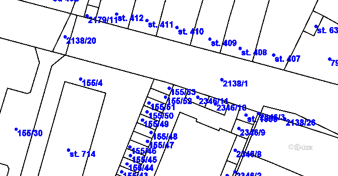 Parcela st. 155/53 v KÚ Lišov, Katastrální mapa