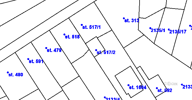 Parcela st. 517/2 v KÚ Lišov, Katastrální mapa