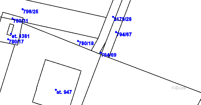 Parcela st. 794/69 v KÚ Lišov, Katastrální mapa