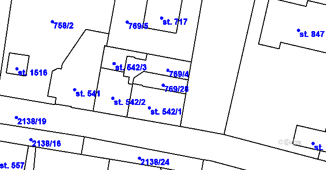 Parcela st. 769/28 v KÚ Lišov, Katastrální mapa