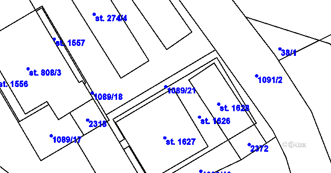Parcela st. 1089/21 v KÚ Lišov, Katastrální mapa