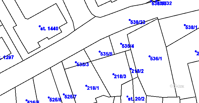 Parcela st. 535/5 v KÚ Lišov, Katastrální mapa
