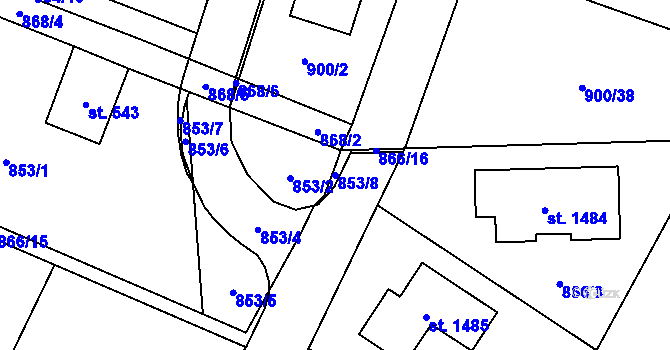 Parcela st. 853/8 v KÚ Lišov, Katastrální mapa