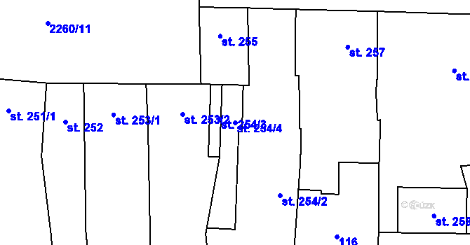 Parcela st. 254/4 v KÚ Lišov, Katastrální mapa