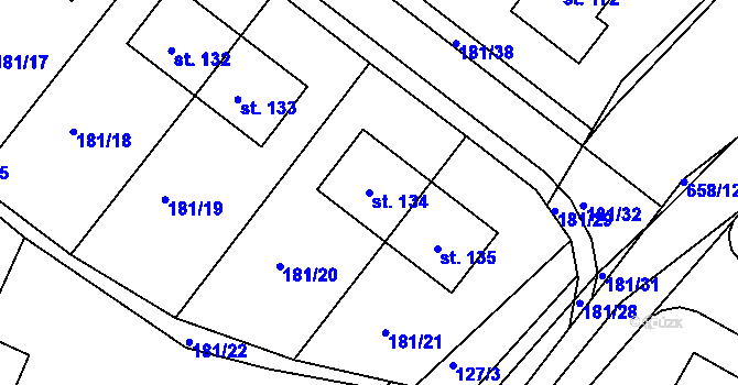 Parcela st. 134 v KÚ Líšťany, Katastrální mapa