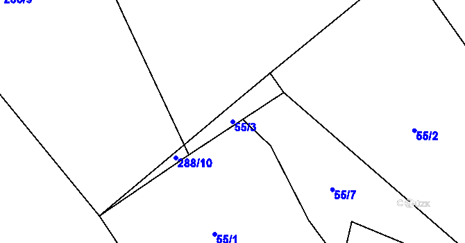 Parcela st. 55/3 v KÚ Líšťany, Katastrální mapa