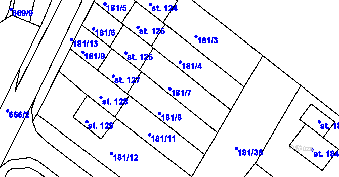 Parcela st. 181/7 v KÚ Líšťany, Katastrální mapa