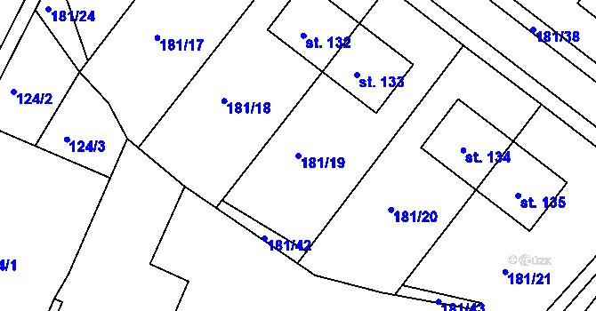 Parcela st. 181/19 v KÚ Líšťany, Katastrální mapa