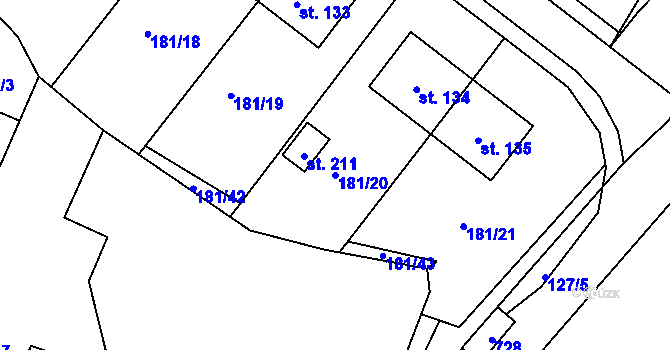 Parcela st. 181/20 v KÚ Líšťany, Katastrální mapa