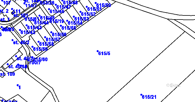 Parcela st. 615/5 v KÚ Líšťany, Katastrální mapa