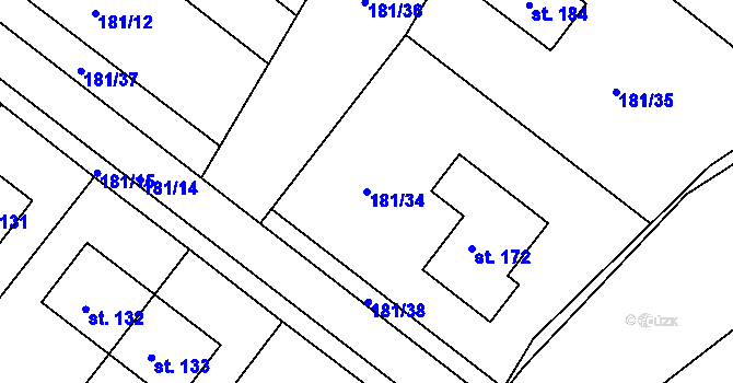 Parcela st. 181/34 v KÚ Líšťany, Katastrální mapa