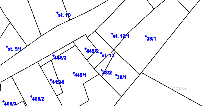 Parcela st. 13 v KÚ Třebobuz, Katastrální mapa
