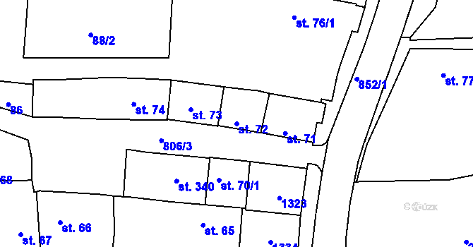 Parcela st. 72 v KÚ Líšťany u Cítolib, Katastrální mapa