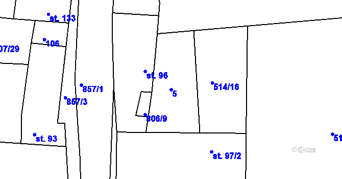 Parcela st. 5 v KÚ Líšťany u Cítolib, Katastrální mapa
