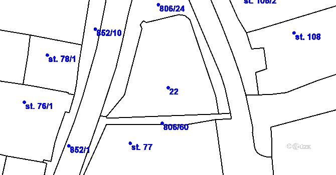Parcela st. 22 v KÚ Líšťany u Cítolib, Katastrální mapa