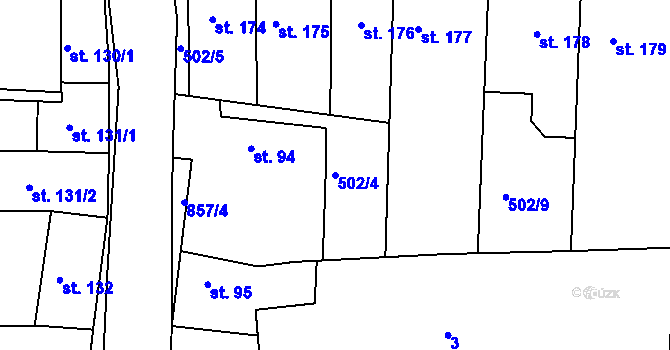 Parcela st. 502/4 v KÚ Líšťany u Cítolib, Katastrální mapa