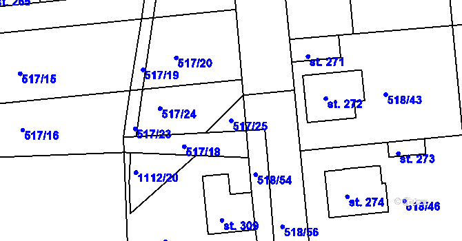 Parcela st. 517/25 v KÚ Líšťany u Cítolib, Katastrální mapa