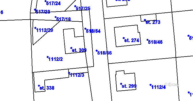 Parcela st. 518/56 v KÚ Líšťany u Cítolib, Katastrální mapa