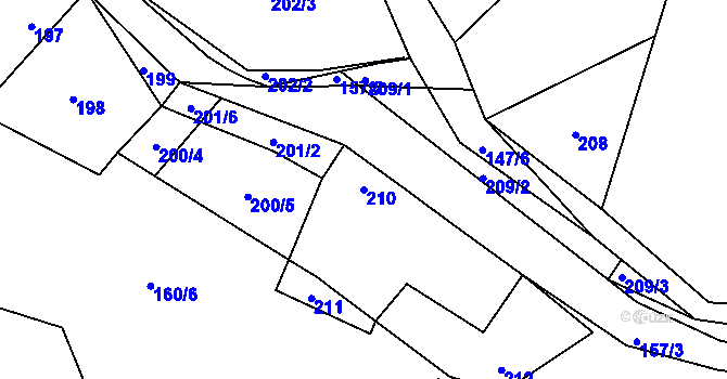Parcela st. 210 v KÚ Běleč u Litně, Katastrální mapa