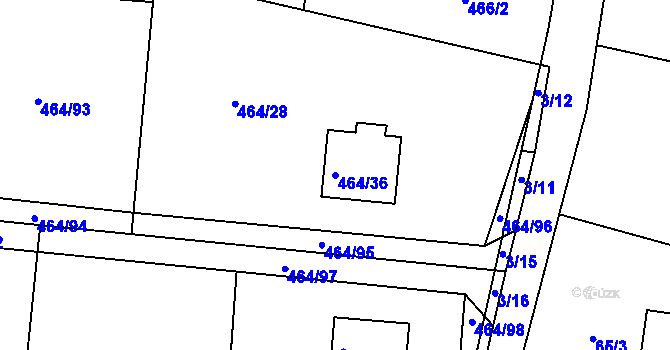 Parcela st. 464/36 v KÚ Běleč u Litně, Katastrální mapa